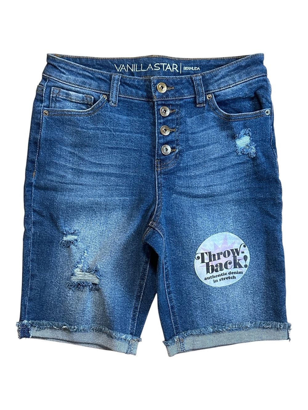 Vanilla Star Dark Blue Distressed Jean Shorts
